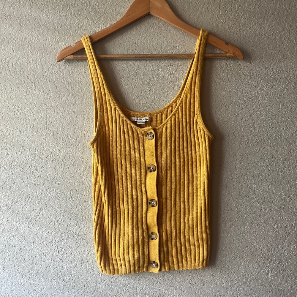 American Eagle Outfitters Mustard Yellow Ribbed Button-Front Tank